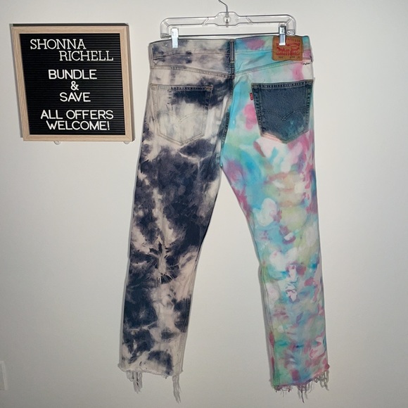 Custom Bleach & Tie Dye with Raw Hem Levi's 505 Size 34/32 - Picture 2 of 10